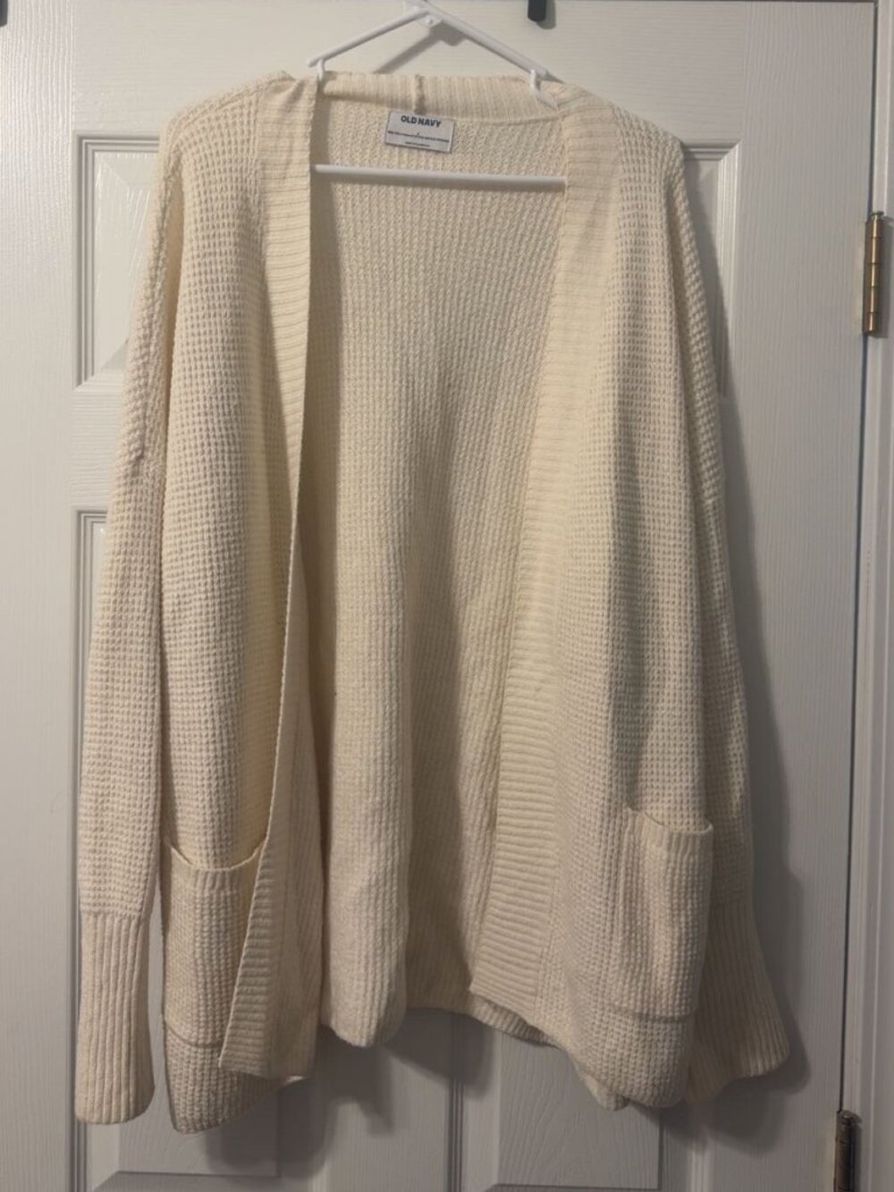 Old Navy Cream Waffle Knit Open Front Cardigan Size Large
